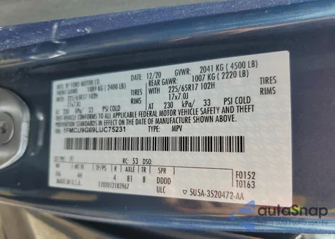 2020 Ford Escape Se from USA, damaged, VIN 1FMCU9G69LUC75231